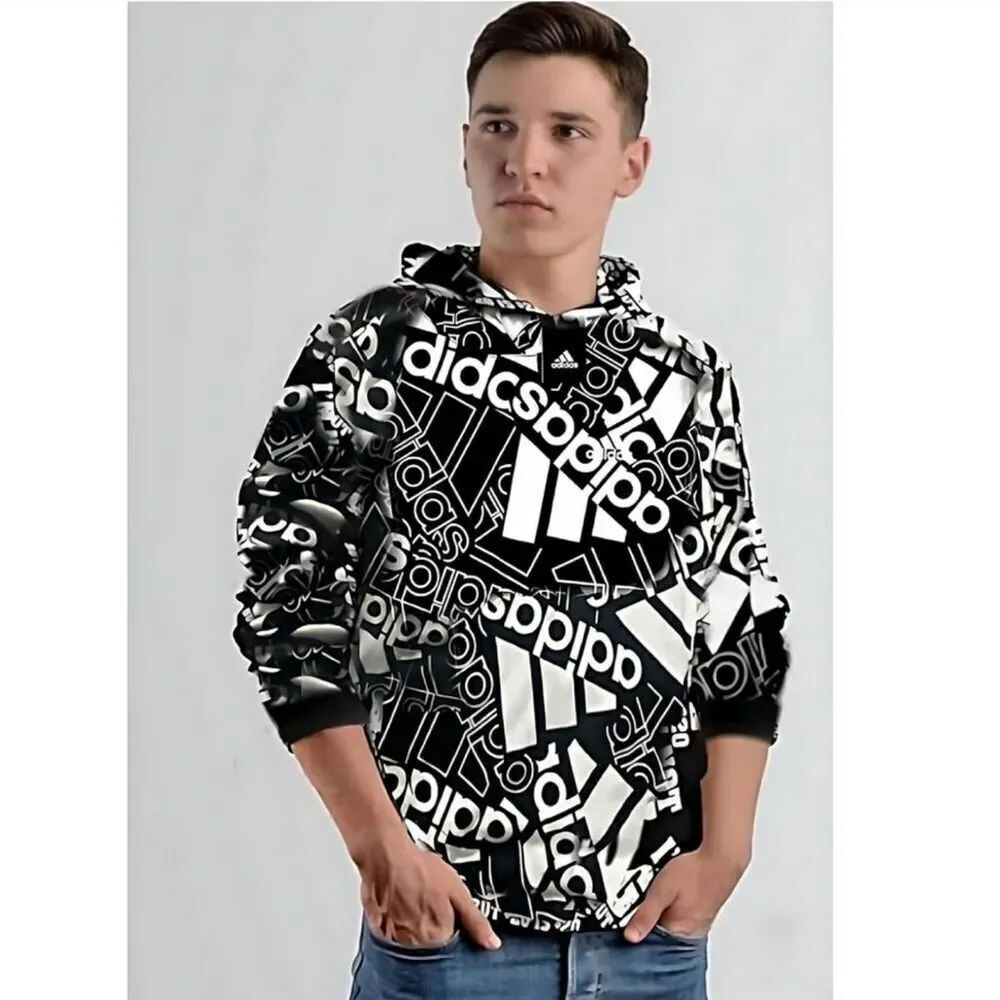 NWT Adidas Love Logo Hooded Shirt Top Sz M (10-12)